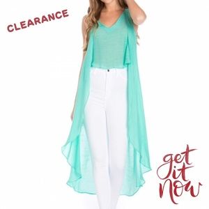 Mint Green Hi-Low Sleeveless Boho Inspired Tunic
